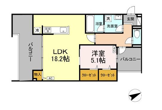 稲城市東長沼の賃貸マンションの間取り