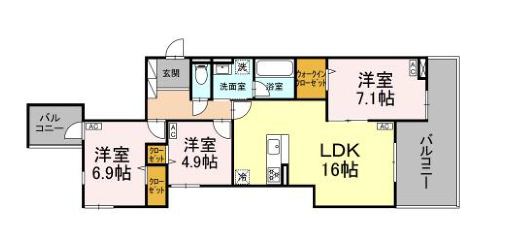 稲城市東長沼の賃貸マンションの間取り