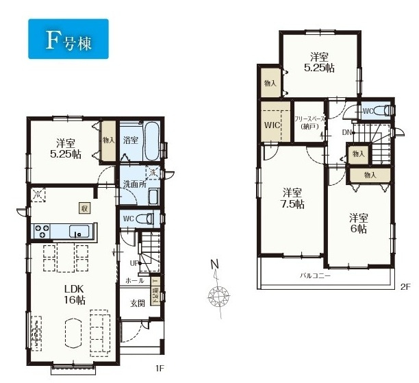 柏市大室新築戸建の間取り|F号棟：4LDK