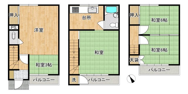 住吉橋町1丁目　中古戸建の間取り|間取りは4K。3階建てのお住まいです♪