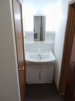 ゆったりとスペースのある洗面所