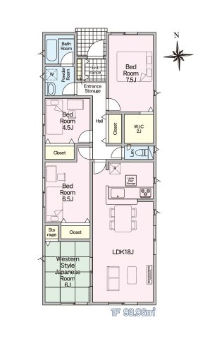 都城市早水町第1-2棟（1号棟）の間取り|全居室収納付きで便利です。（1号棟）
