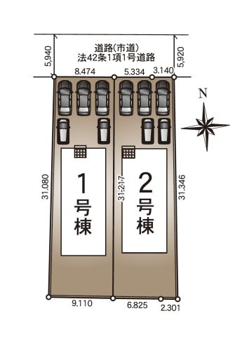 都城市早水町第1-2棟（2号棟）の区画図|配置図（1号棟）