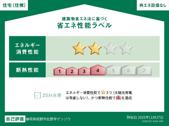 （仮）裾野市佐野新築アパートの省エネ性能ラベル|省エネ性能ラベル