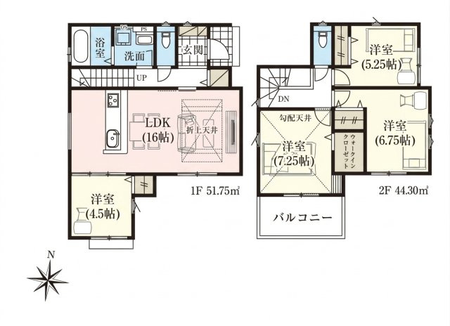所沢市北秋津・全2棟　新築一戸建　1号棟　～区画整理地内～の間取り|LDK16.0帖、収納豊富な4LDKの間取りです。
