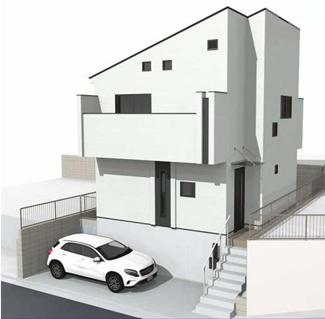 【外観】 | 【仲介手数料無料！！】多摩市諏訪1丁目　新築戸建て（全1棟）1号棟　5580万円 | 本パースは、イメージ図につき、風景、建物、植栽などについては施工後の現物との差異が生じます
つきまして本パースによって生じたいかなる損害については一切責任を負いません