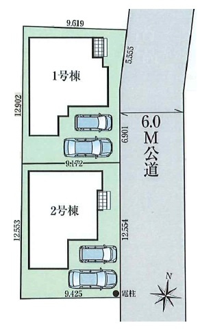 所沢市北秋津・全2棟　新築一戸建　2号棟　～区画整理地内～の区画図|カースペースは並列2台分ございます。
