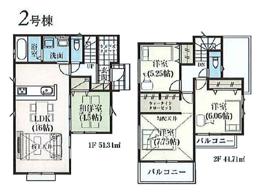 所沢市北秋津・全2棟　新築一戸建　2号棟　～区画整理地内～の間取り|便利な和洋室のある間取り。収納力の高さもポイントです♪