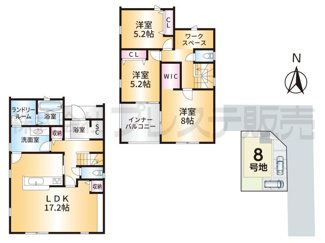 【間取り】 | 大和郡山市九条町の新築一戸建 全１１区画 | ８号地間取図
