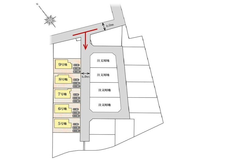 八代市古閑中町新築分譲住宅の区画図|5号地から９号地まであります