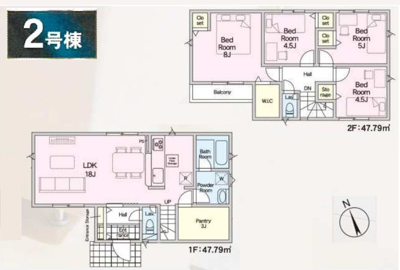 流山市向小金３丁目新築戸建【向小金小学校：9分】の間取り|2号棟：4LDK