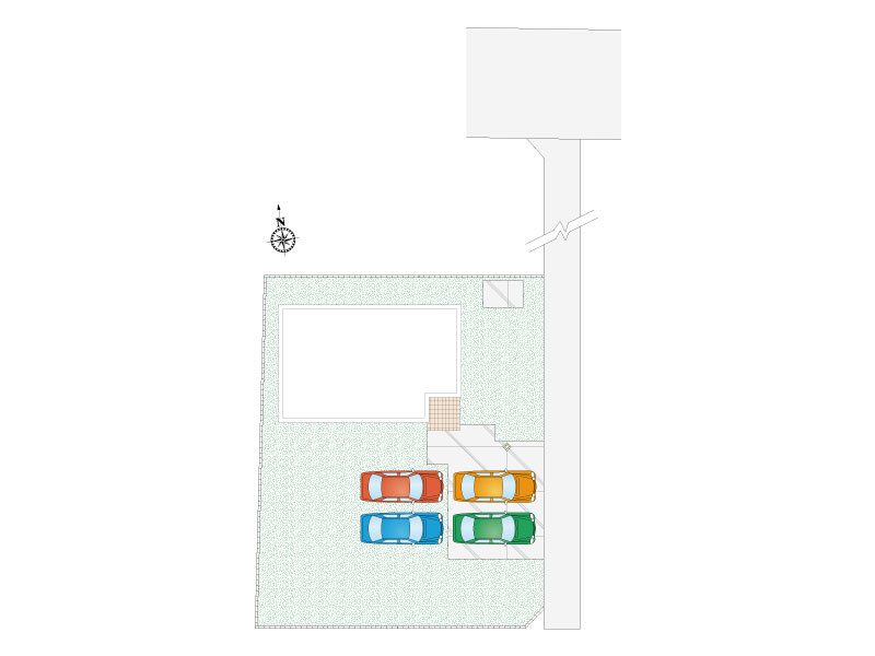 藤井上組（全12区画）10号棟 区画図：敷地面積300.46㎡（90.86坪） 車4以上可能です
ファイブイズホームの物件には外水道が標準装備
