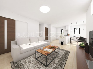 【居間・リビング】 | 大和郡山市九条町の新築一戸建 全１１区画 | ３号地リビング完成イメージ／ＬＤＫ１８帖！南向きですので、陽あたり良好です♪※モデルハウスあり