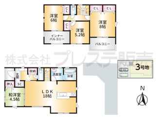 【間取り】 | 大和郡山市九条町の新築一戸建 全１１区画 | ３号地間取図