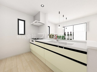 【キッチン】 | 大和郡山市九条町の新築一戸建 全１１区画 | ３号地キッチン完成イメージ／人気の対面キッチン♪