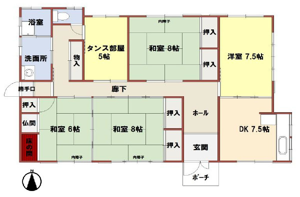 【間取り】 | 加古川市野口町水足　中古戸建 | 平屋建て　4SDKです。