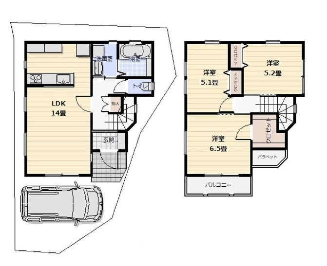 新築一戸建て 川越市砂新田の間取り|３LDK