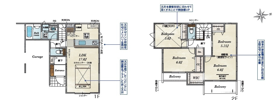 川越市仙波町　可変型3（4）LDK+カースペース２台付き　新築戸建ての間取り