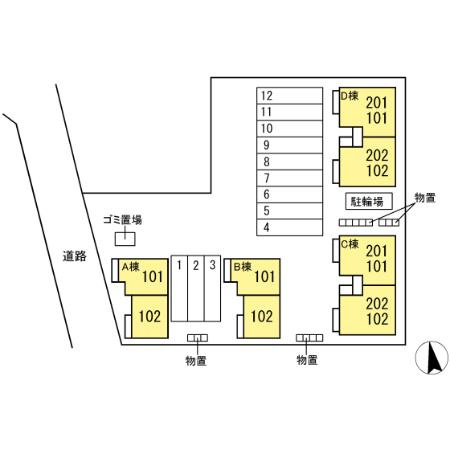 キャトルスクアール本宮　Ｂの区画図