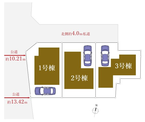練馬区関町北4丁目 全3棟 3号棟の区画図|開放感溢れる角地♪♪　陽当り・風通し良好な好立地
美しく高機能な新築戸建　全3棟