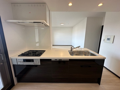 【キッチン】 | リバーガーデンKashima | 調理中でも取り出しやすいスライド式収納付き！収納豊富なキッチンは作業スペースを広くお使いいただけます。