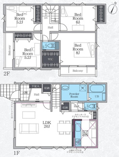 【間取り】 | 茅ヶ崎市柳島2丁目  1号棟 3期 | 都市ガス　網戸標準仕様　シャッター1箇所付　Ｗロックディンプルキー　二面バルコニー（南東・南西）　食洗器・浄水器　浴室乾燥機+窓　全居室収納　リビング収納　LDK20帖