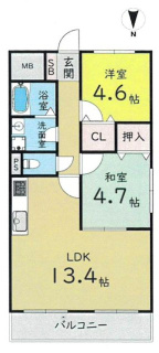 パレスハイツ京橋の間取り|中古マンション　2LDK　専有面積：51.84㎡（壁芯）　バルコニー面積：6.48㎡　北向き
