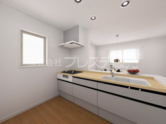 【キッチン】 | 大和郡山市九条町の新築一戸建 全１１区画 | ６号地キッチン完成イメージ／人気の対面キッチン♪