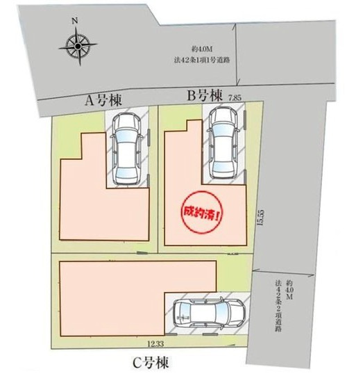 [新築住宅] さいたま市北区盆栽町 全3棟の区画図