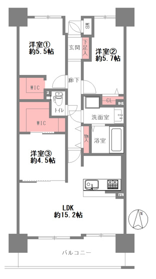 【間取り】 | 藤和シティホームズ中本公園 | 室内水廻り設備一新！全面リフォーム済み☆安心の新調設備保証付き☆食洗機・浴室乾燥機完備☆レースカーテン付き☆ウォークインクローゼットあり♪南向きのバルコニーです☆