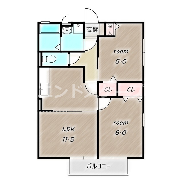 西中居ハイツ　Ｃの間取り|高崎、前橋エリアのお部屋探しはエンドスケープまで！お客様の理想お聞かせ下さい♪
