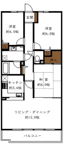 【間取り】 | エステ・スクエア南林間 | 3LDKは、リビングダイニングキッチンと3つの居室がある間取り。ファミリー層に非常に人気の高い間取りで、広々としたリビングで家族団らんを楽しみ、個室でプライベートな時間も確保できるのが大きな魅力です。