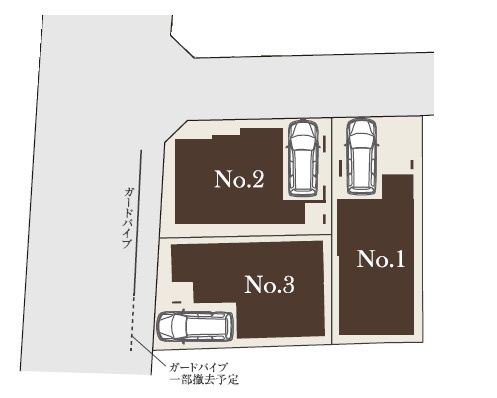 練馬区石神井台3丁目　家事楽スマート動線　角地含む全3棟の区画図|開放的なロケーションの角地含む全3棟の誕生です♪