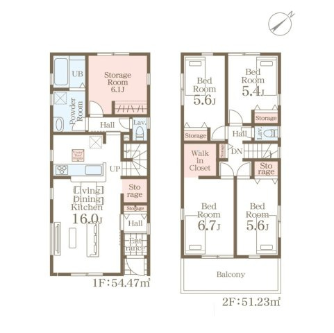 福岡市東区舞松原5丁目第1-2棟（1号棟）の間取り|全居室収納付きで便利です。