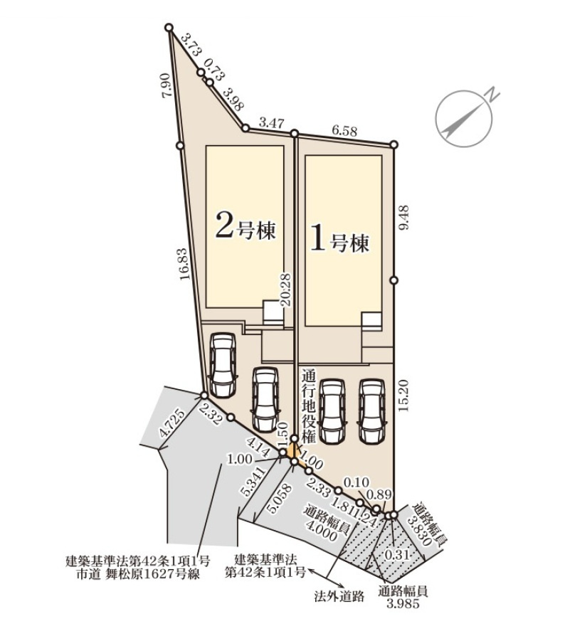 福岡市東区舞松原5丁目第1-2棟（1号棟）の区画図|配置図（1号棟）