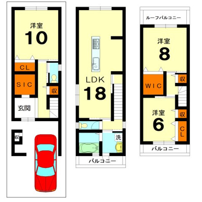 【土地図＋建物プラン例】 | 壬生土居ノ内町 売土地 | 建築条件付　　建物参考プラン　価格：2500万円　　床面積107.03㎡　
