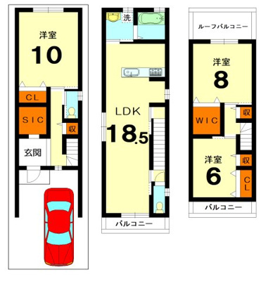 【土地図＋建物プラン例】 | 壬生土居ノ内町 売土地 | 建築条件付　　建物参考プラン　価格：2500万円　　床面積109.35㎡　