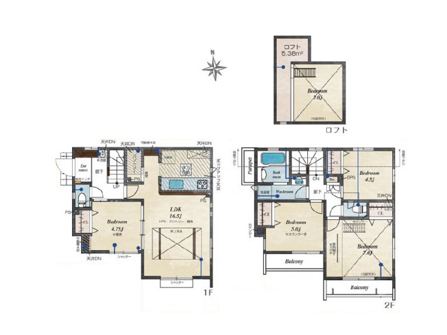 【間取り】 | 西東京市泉町3丁目　新築一戸建住宅　全16棟　(保谷店) | 4号棟/ロフト付4LDKゆとりの住まい。洗面室、浴室、バルコニーが2階にまとまり洗濯動線良好です！※図面を基に作成しています。現況と異なる場合は現況を優先いたします。