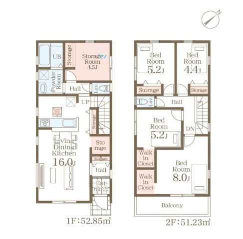 福岡市東区舞松原5丁目第1-2棟（2号棟）の間取り|全居室収納付きで便利です。