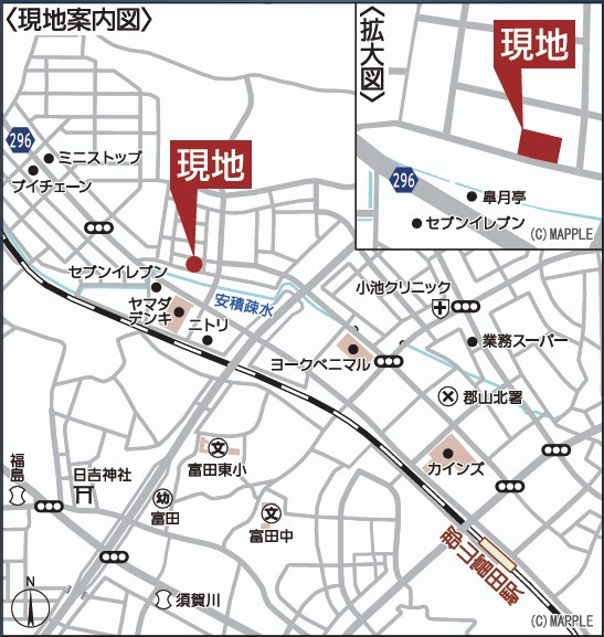 新築戸建・新築建売　郡山市八山田西第2　行健第二小・明健中の地図