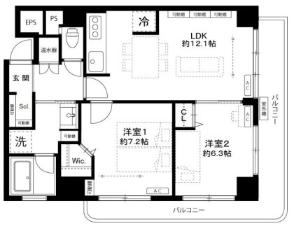 LDK12帖、バルコニー広いです