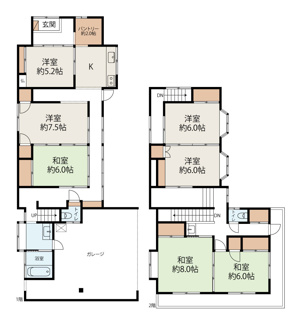 【間取り】 | 桜川市真壁町真壁7K中古住宅 | ベランダが図面と現況でサイズが異なります