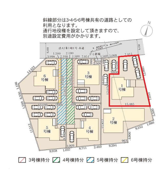 リーブルガーデン  小美玉市羽鳥　13期　1の区画図|敷地面積約68坪、前面道路幅6メートル。駐車3台可能です。
