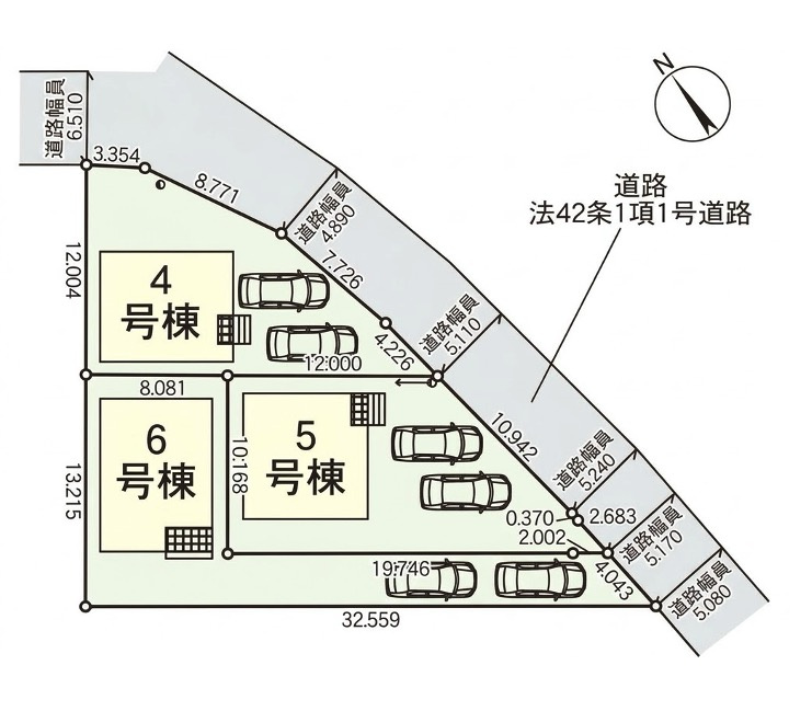 [新築住宅] 鴻巣市筑波 第5 全3棟の区画図