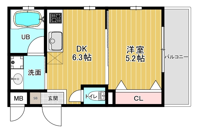 ピアッツァレント八木東の間取り|1DK