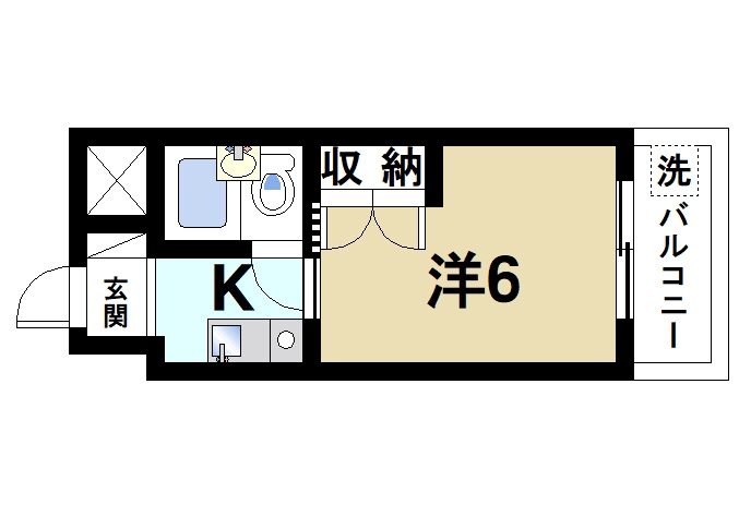 アイリスハイツ1号館の間取り|1Kの間取りです