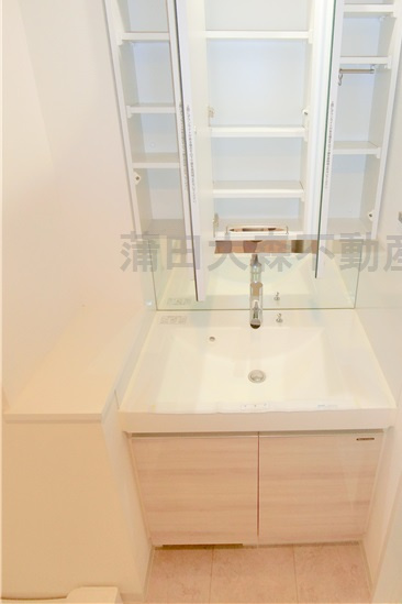 アジールコート糀谷の洗面所|洗面脱衣所　3面鏡の独立洗面台