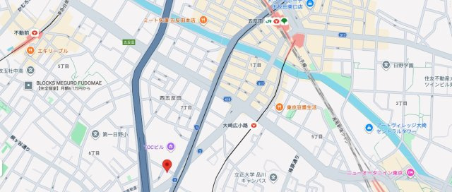 ★仲介手数料無料★五反田ガーデンハイツ（最上階東南向き・１フロア１住戸）の地図