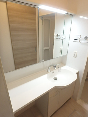 大きな鏡が魅力の洗髪洗面化粧台