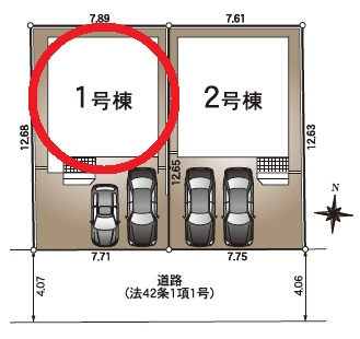 岡崎市上地町第8　新築分譲住宅　全2棟　1号棟の区画図